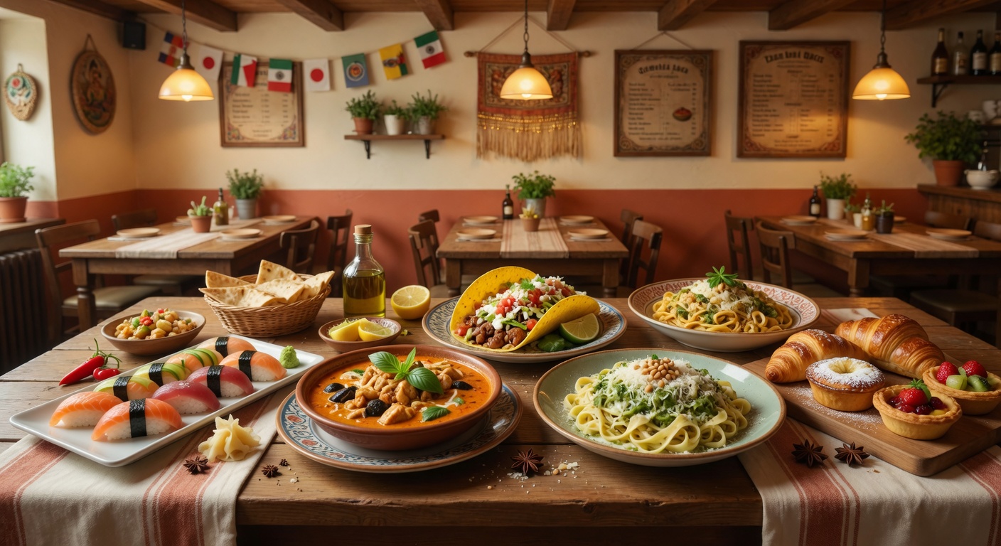Culinária internacional em restaurantes locais