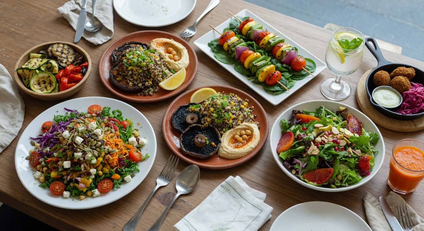 Pratos vegetarianos e veganos em restaurantes